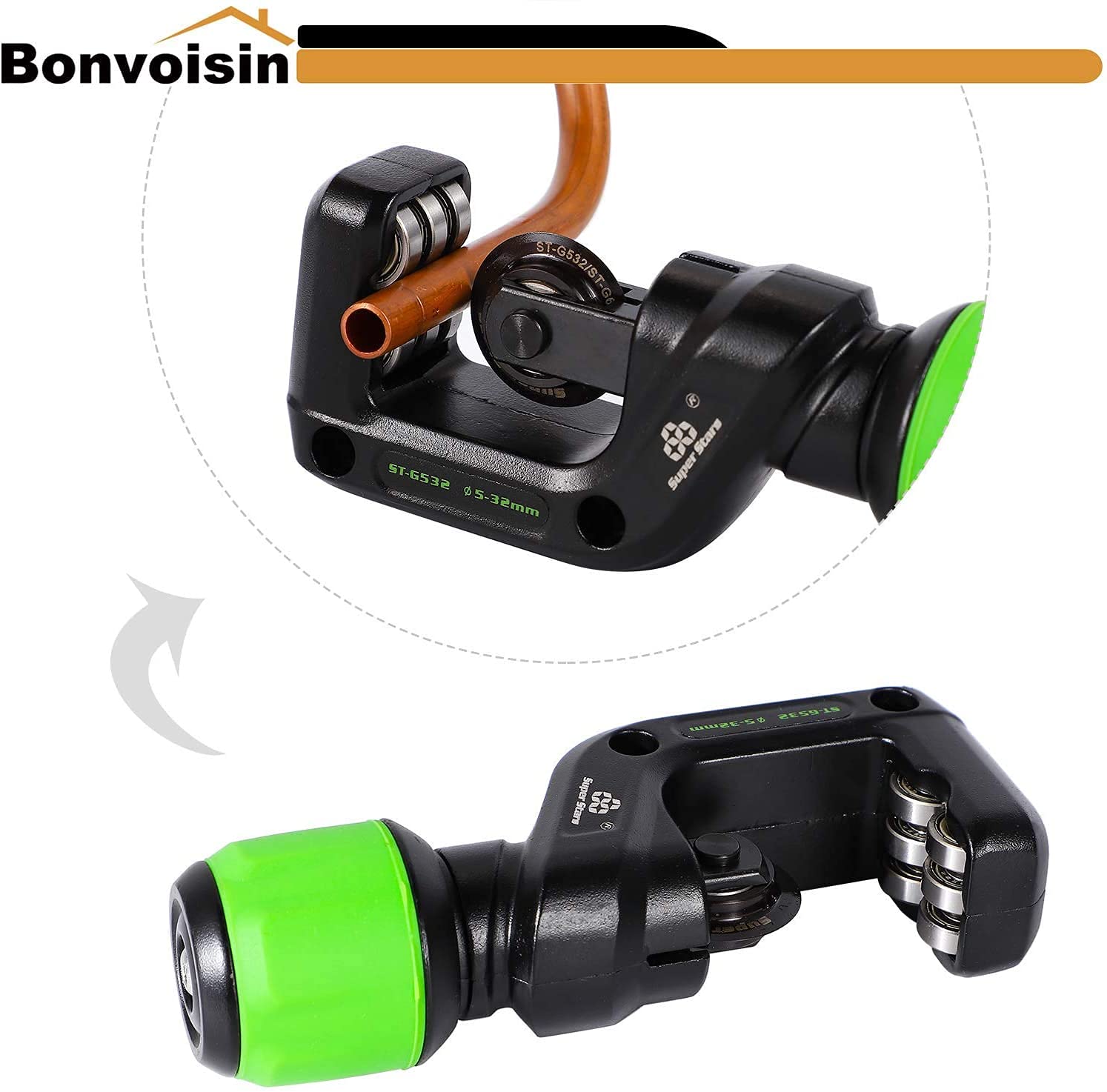 Bonvoisin Juego Abocardador Aire Acondicionado 1/4"-3/4", con 6 Tamaños Compatibles, Excéntrico de 45°, para Tuberías de Aire Acondicionado, Agua, Combustible, Freno (Kit 5 en 1)