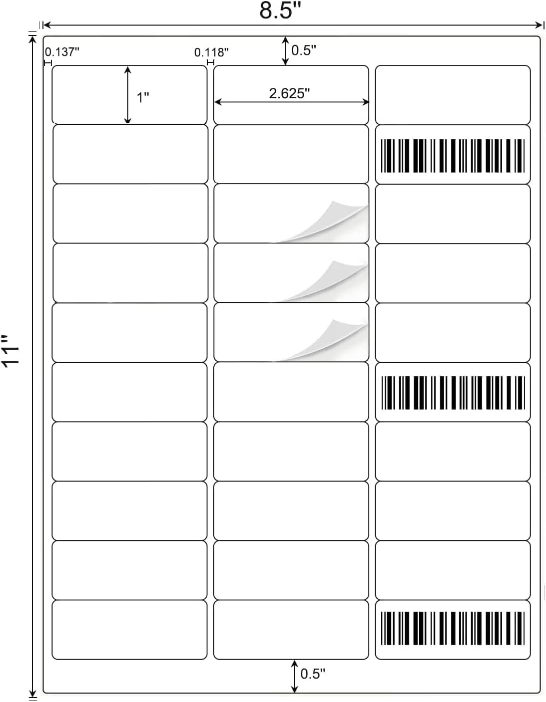 Etichette per indirizzi BESTIKER da 2,5 x 6,5 cm, 30 per pagina, stampabili per codici a barre Logistica di Amazon, etichette per stampanti laser e a getto d'inchiostro, 30 fogli bianchi