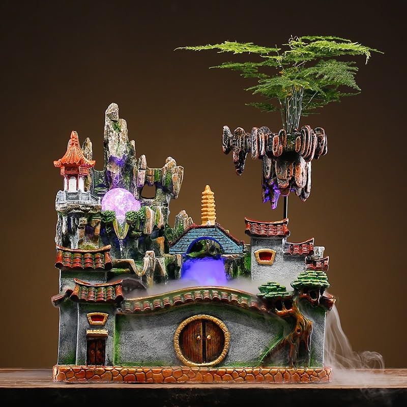 Fuente Decorativa de jardín, Fuente de Agua con Cascada, de Resina, con función humidificadora, Feng Shui Zen, decoración para salón, Dormitorio, Oficina