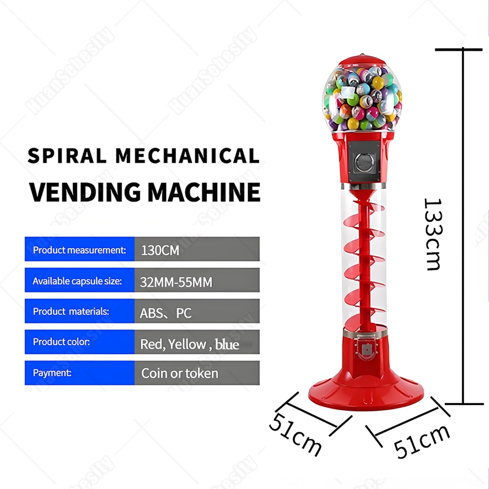 Distributore Cialde a Moneta,‌distributore Gumball Capsula Automatico a Spirale,Dispenser Monete Gumball a Spirale Commerciale,per Fiere E Marketing Promozionale‌ Blue