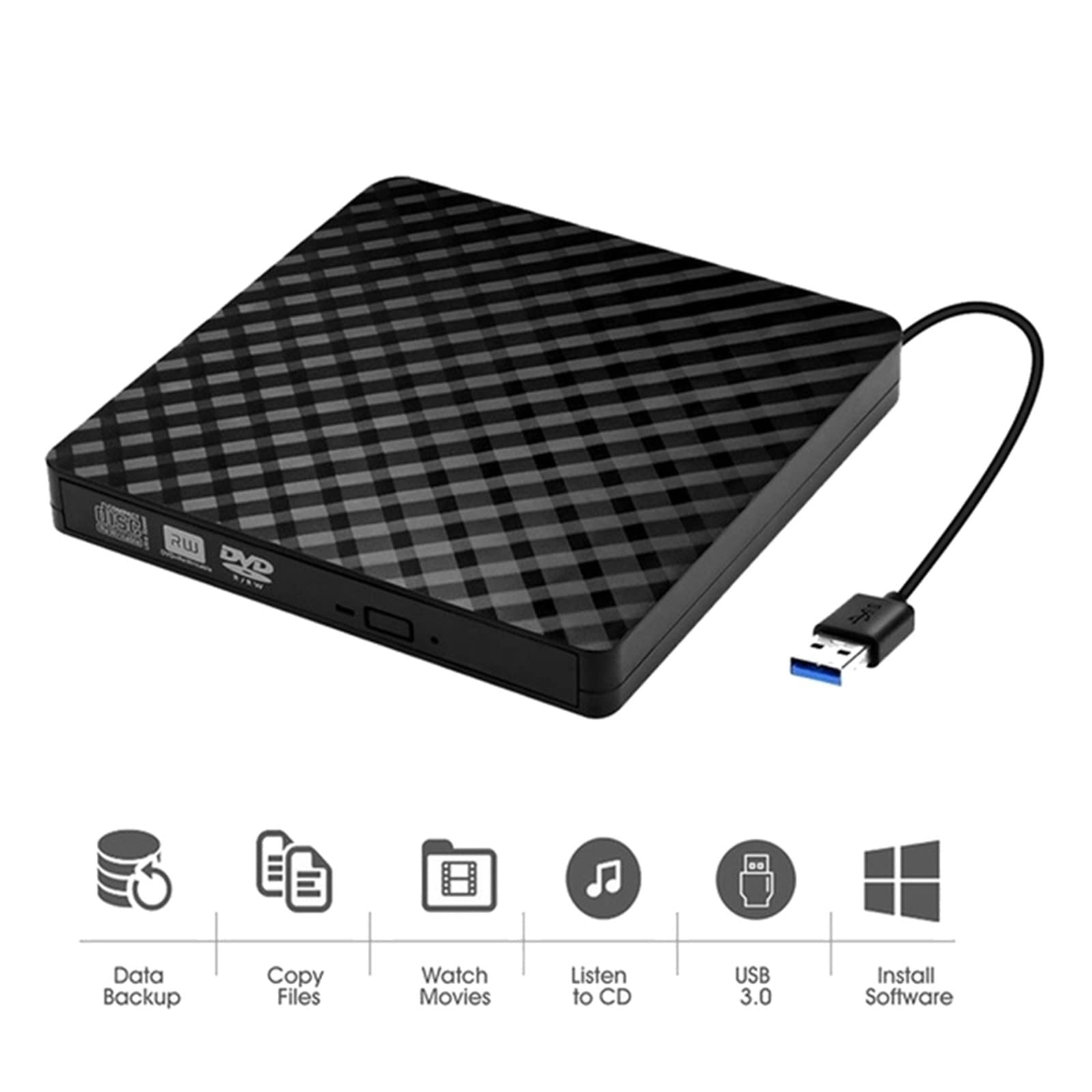 Lecteur de CD DVD Externe, USB 3.0 et Type-C Portable CD DVD +/-RW Lecteur de Lecteur DVD/CD ROM graveur graveur DVD Lecteur