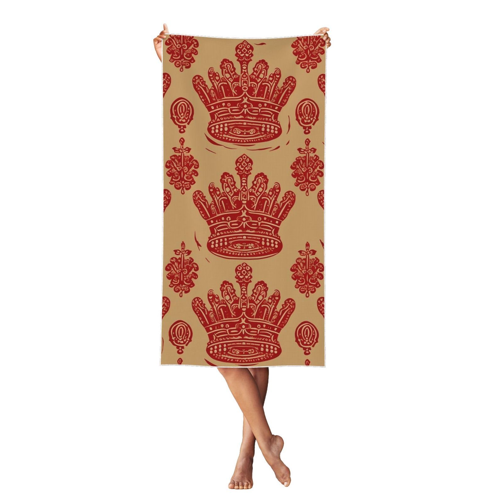 Red Crown Oversized Beach Towel 27.5x55in,Peach Skin Velvet Microfiber Bath Towel Lightweight Quick Dry Swim Towel for Adults Women Men