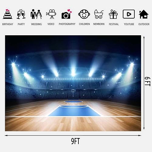 Miniatura 3 de Fondo de cancha de baloncesto para interiores Baloncesto Deportes Club Campo Estadio Fotografía Fondo 9x6ft Decoración de Fiesta Banner Photo Booth