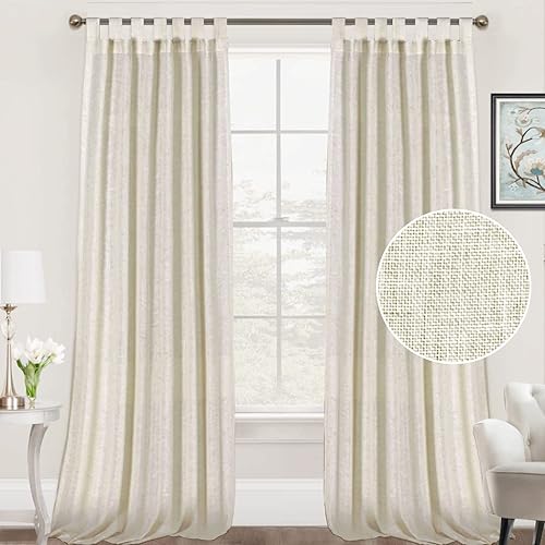 FantasDecor - Cortina de lino para ventana, cortinas de lino y cortinas con cierre de pestañas, 2 paneles por juego, multicolor en blanco, natural,