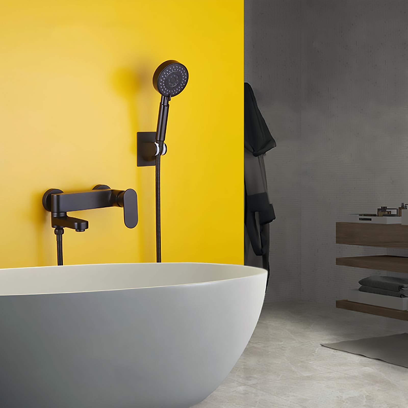 Tocco di vano da Bagno Nero Rubinetto vano da Bagno in Ottone Tocco a Doppia Vasca a Doppio Controllo a Parete da Bagno a Parete Tocco da Bagno con 3 funzioni con 3 funzioni
