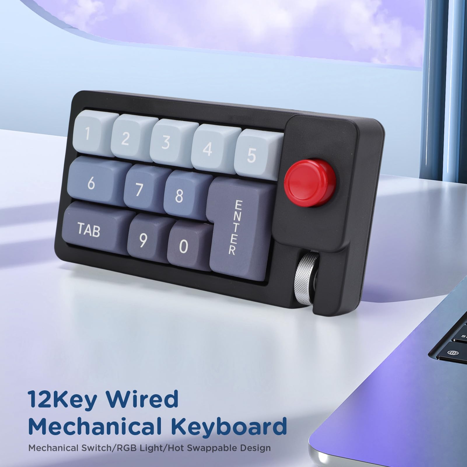 Asixxsix Pavé Numérique Mécanique, Clavier Macro USB Filaire 12 Touches avec Rétroéclairage RVB 12 Modes et Molette de Joystick, pavé Numérique Programmable Remplaçable à Chaud pour Mac (Black)