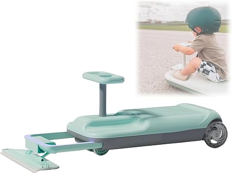 3 in 1 Go Kart Ride-On Car with Cleaning Fun, Dual Motor Stepless Speed, Glowing Wheels, Storage, Anti-Rollover, Indoor & Outdoor for Kids Ages 3+