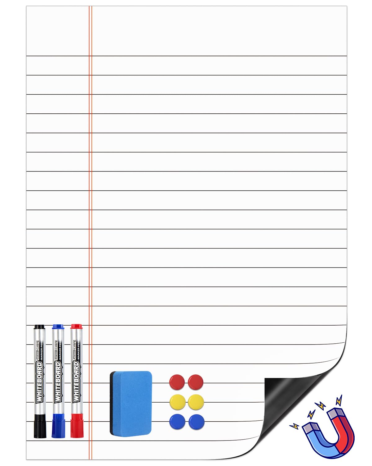 Papier magnetyczny do klasy: 43,2 x 61 cm, suchościeralny plakat do tablic suchościeralnych – pisanie i wycieranie gigantycznych linii pisania, akcesoria do tablic w zestawie