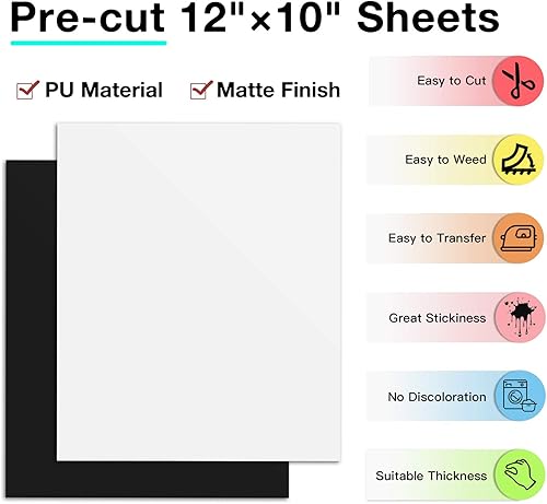 Miniatura 3 de Paquete de vinilo de transferencia térmica (HTV) blanco y negro 12 x 10 pulgadas de vinilo blanco y negro para planchar en camisetas, vinilo de