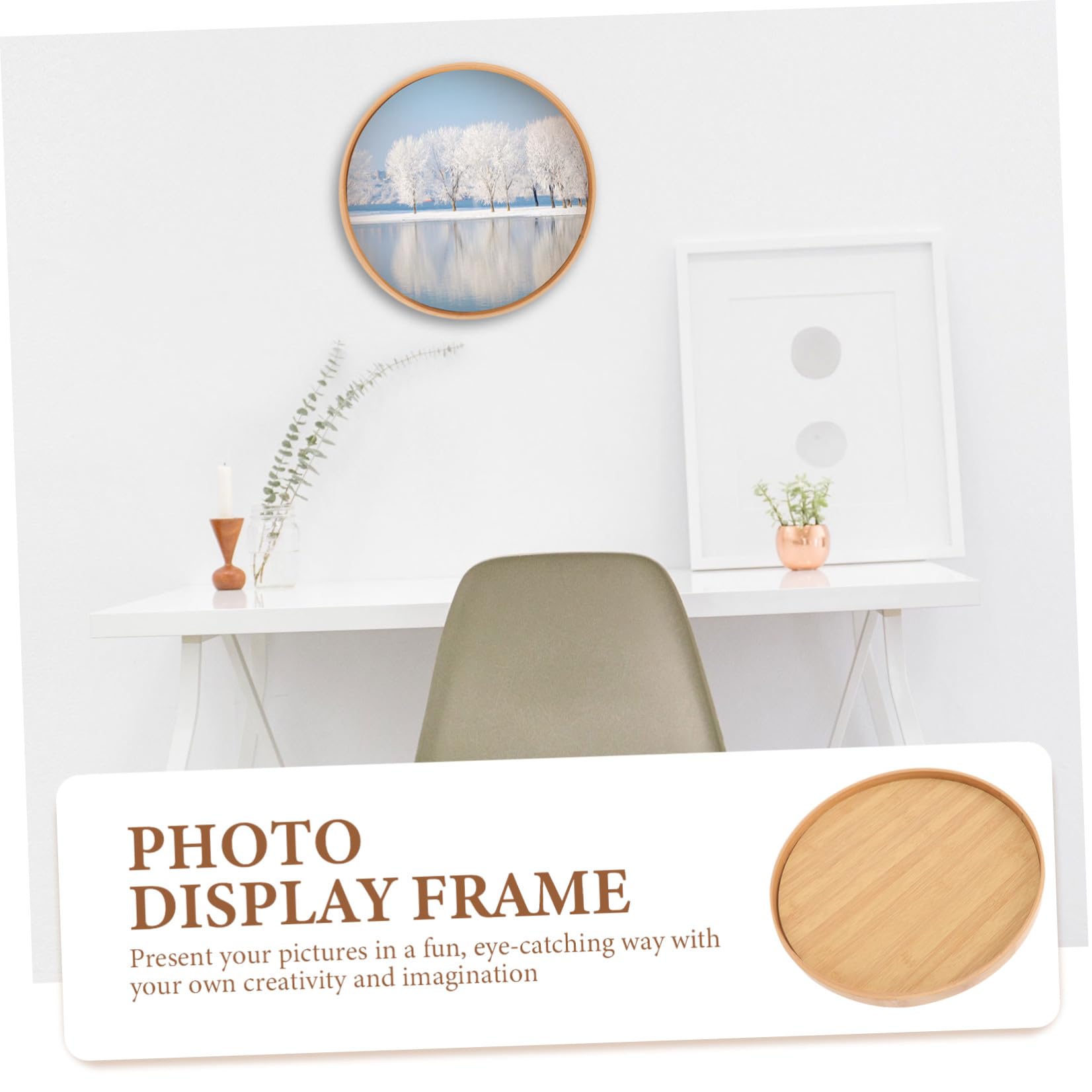 Cornice Foto in Legno Rotonda, DIY Paintings Display Frame, Wooden Frame, Base Stabile, per Librerie e Ristoranti