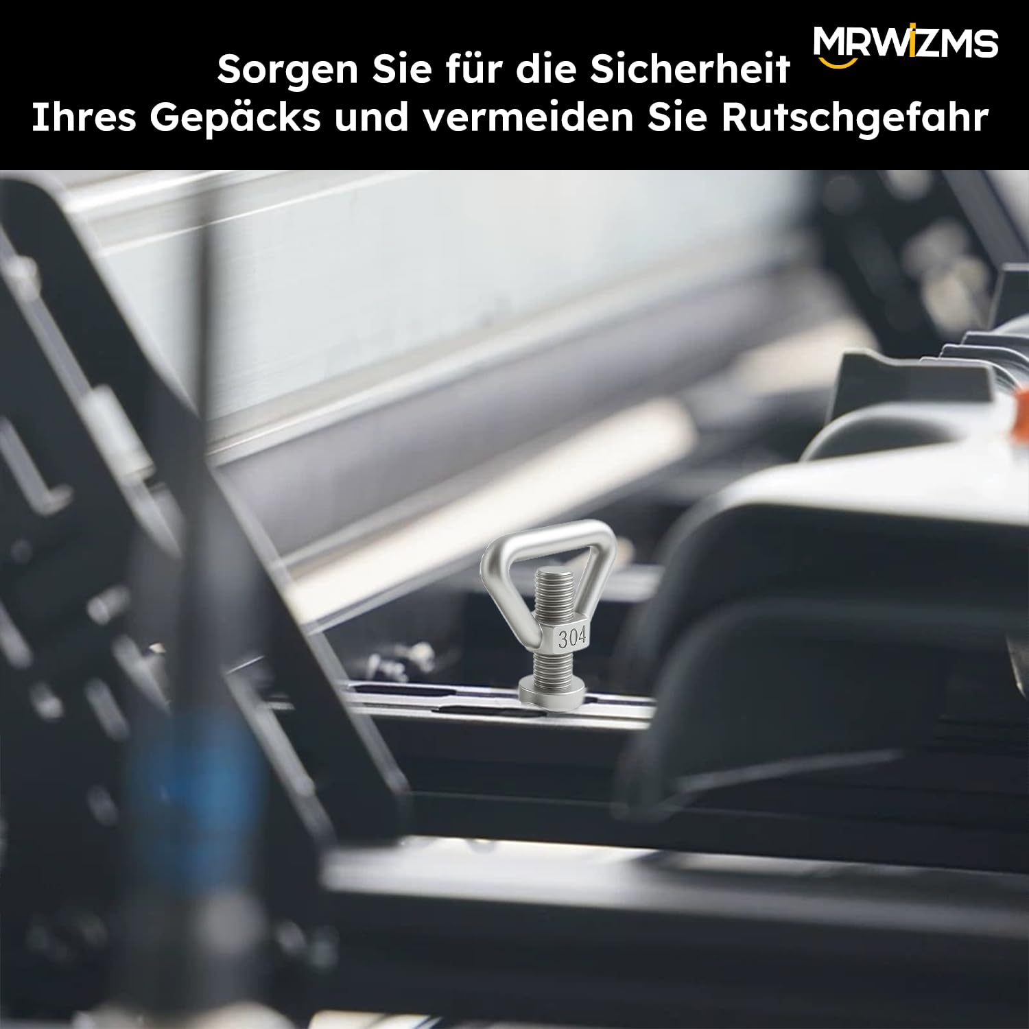 Zestaw mocujący ze stali nierdzewnej z oczkami do T5/T6/T6.1, pasuje do VW Multivan, California, Caravelle, łącznie z karabińczykiem i paskami do mocowania bagażu na szynach.