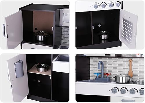 Miniatura 8 de TOOKYLAND Juego de cocina de madera - Juego de cocina de simulación con horno de juguete, estufa, fregadero, microondas, accesorios para niños de 3