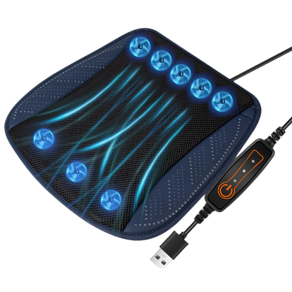 Starnearby Cuscino per Seggiolino Auto con Ventola Cuscino per Sedile Auto di Raffreddamento con Porta USB Coprisedile Ventilato Auto Cuscino Sedile Auto Rinfrescante Regolabile a Tre velocità