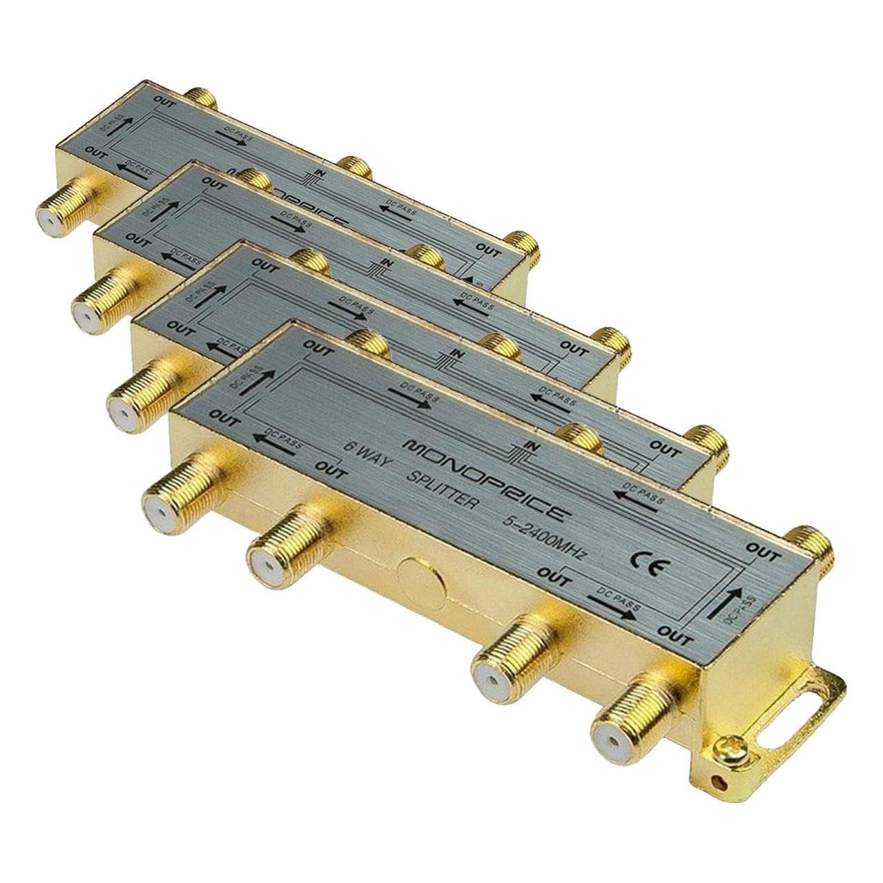 Monoprice Premium 6-Way Coax Cable Splitter - F-Type Screw, for Video Cable and TV Antenna (Pack of 4)
