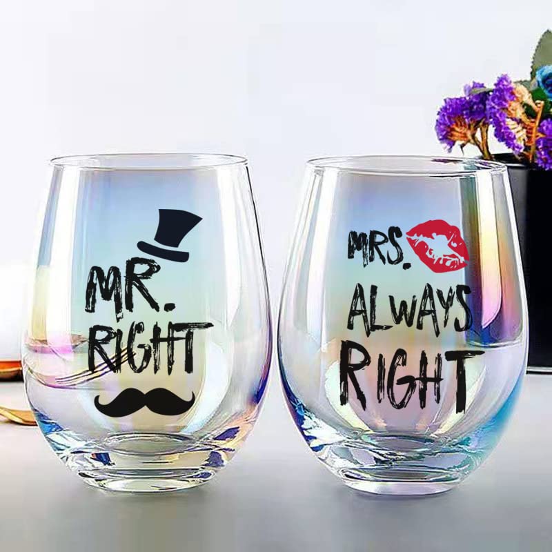 Bicchieri Da Vino Mr Right Mrs Always Right | Coppia Romantic | Regalo Matrimonio San Valentino | Vetro Borosilicato - Foto 5