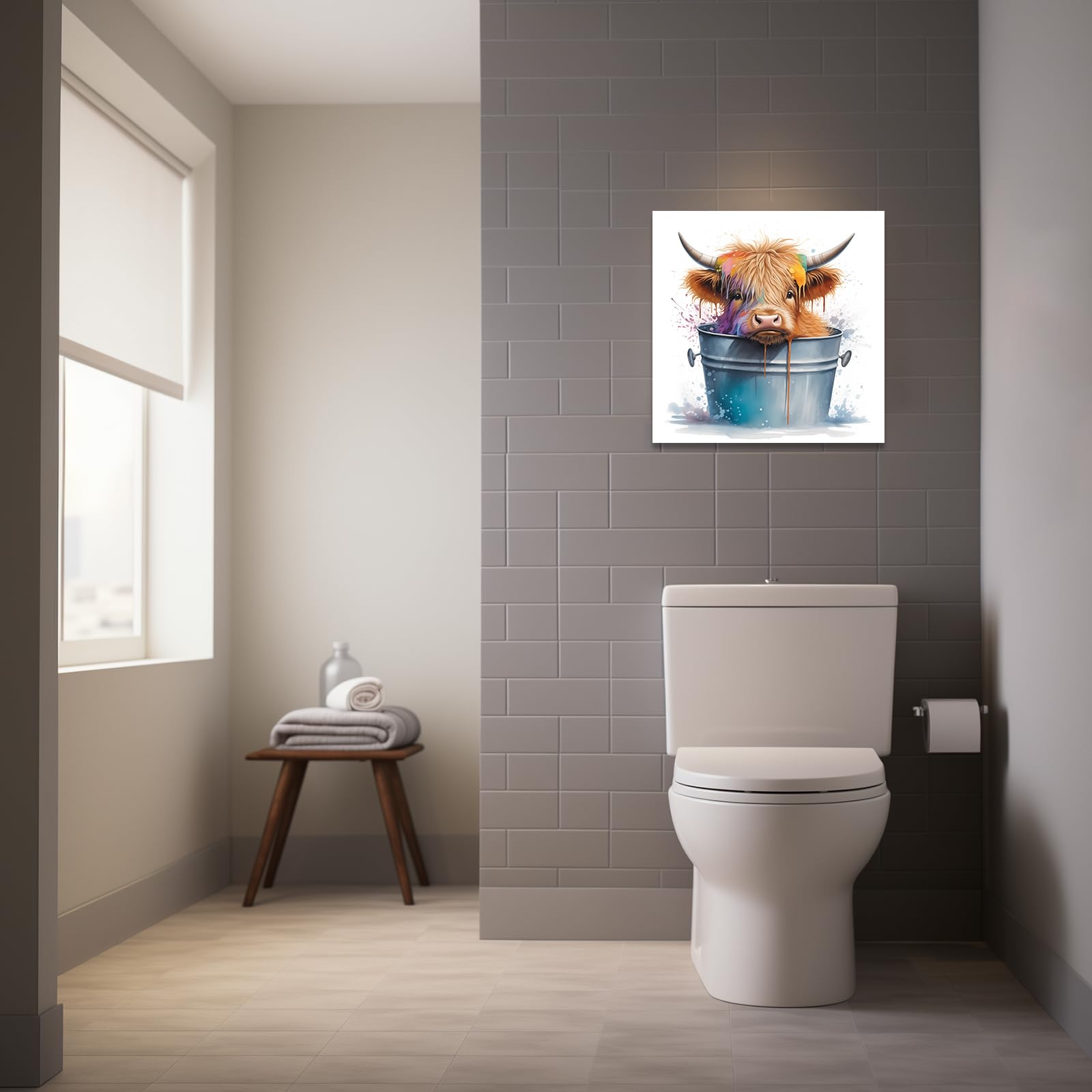 2 Stampe Su Tela Con Mucca Delle Highlands – Quadri Divertenti 40x60 Cm Per Bagno O Cucina, Arredamento Rustico Con Animali, Poster Umoristici
