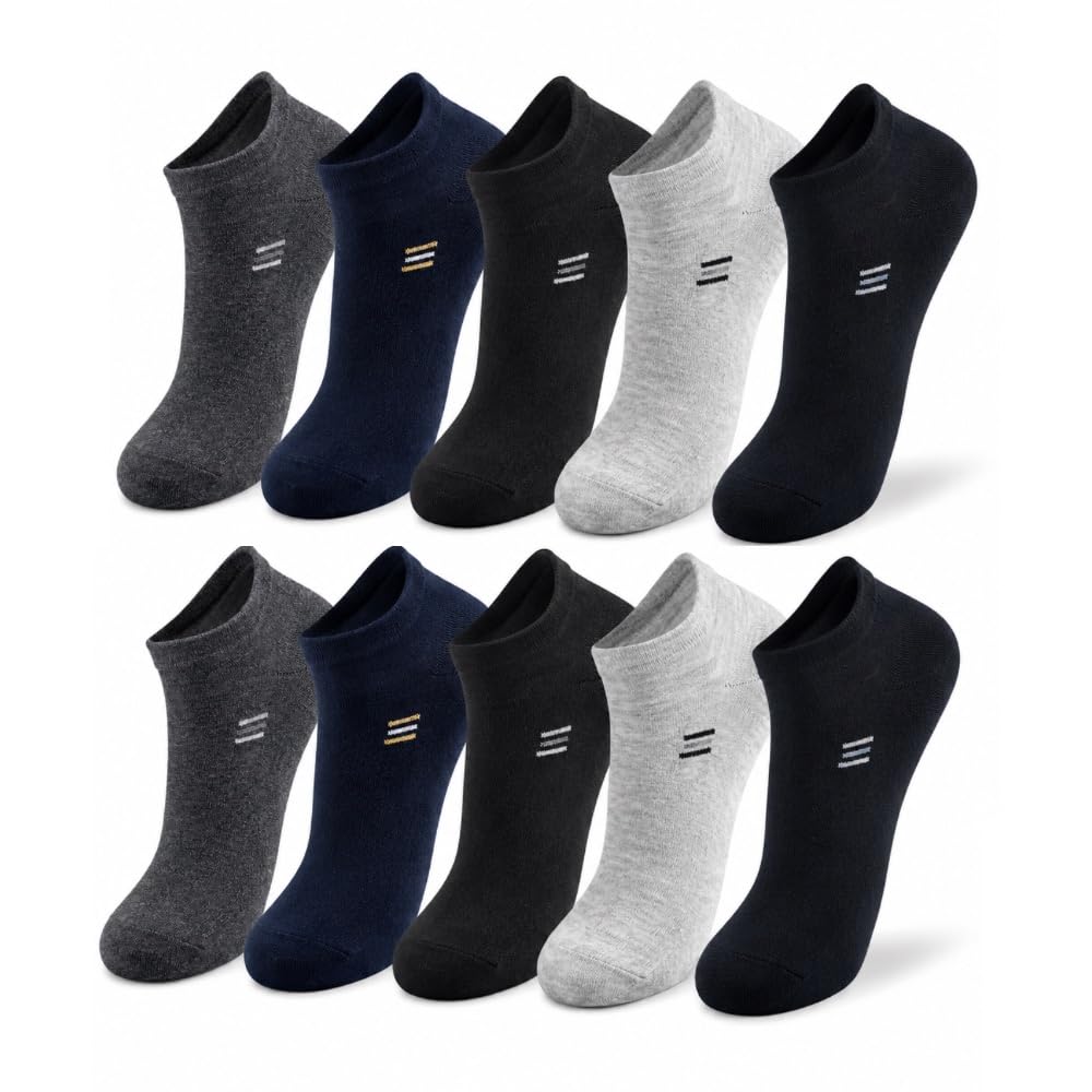 Solevo Unisex Cotton Ankle Socks, Pack of 10, Free Size, 5 Colours-picture-35