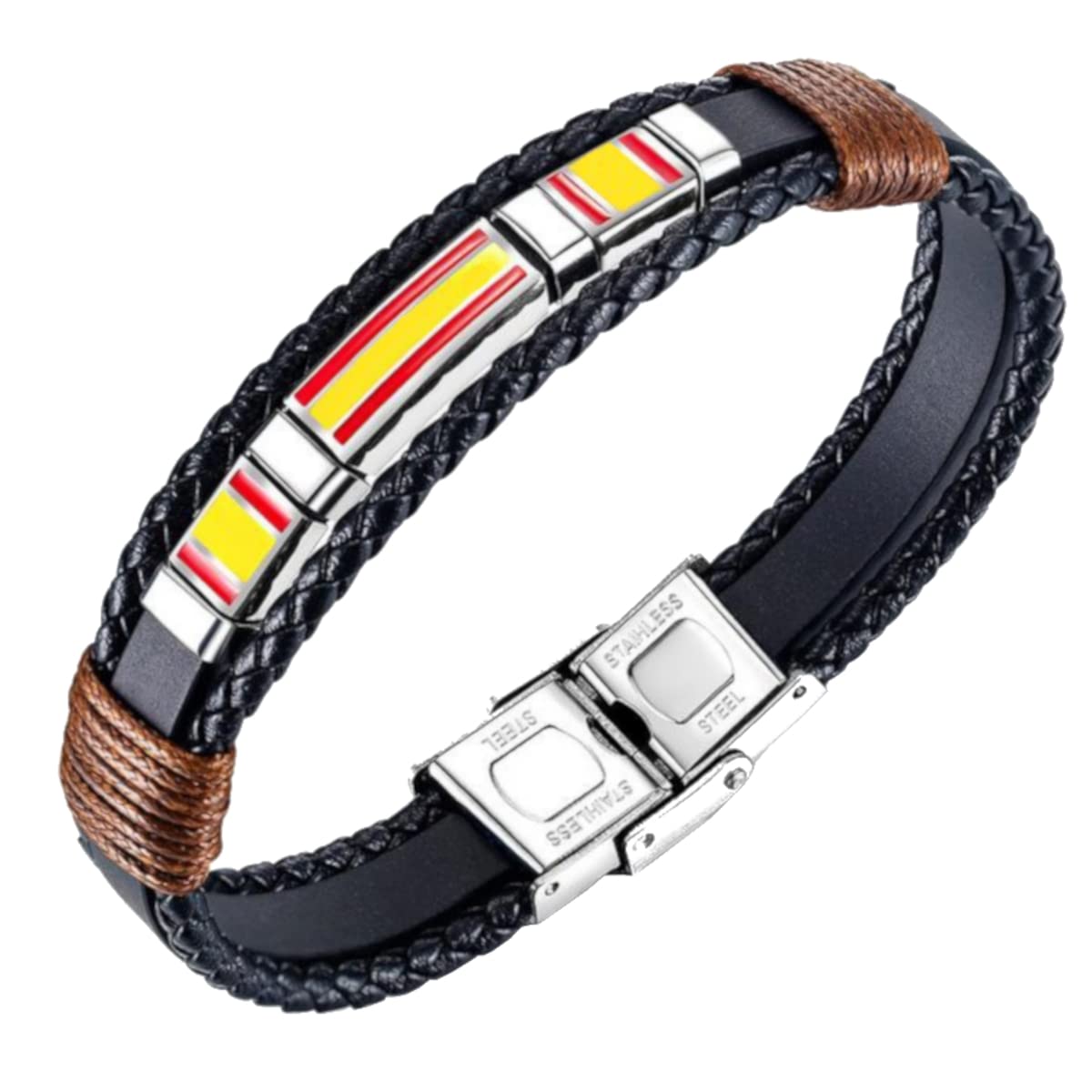 ESTUYOYA Pulsera de Cuero Bandera de España con Cierre de Seguridad Antiperdida Tamaño Ajustable Moda Unisex Hombre Mujer Antialérgico Original Regalo