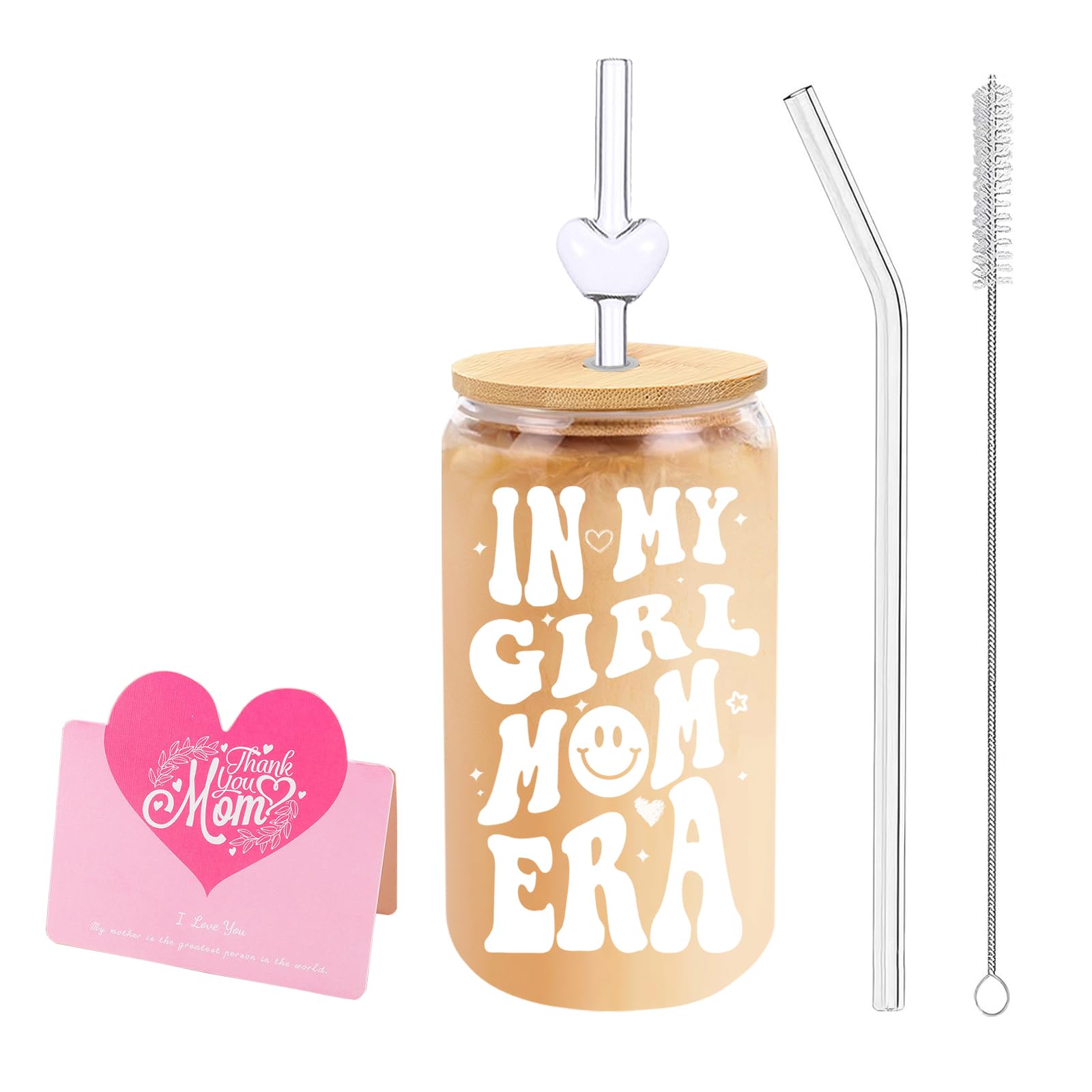 DAMCONME In My Girl Mom Era Glass Cup – 16oz Gift for Girl Moms, First-Time Moms, Mom Friends, Sisters – Cute Tumbler for Baby Shower or Birthday