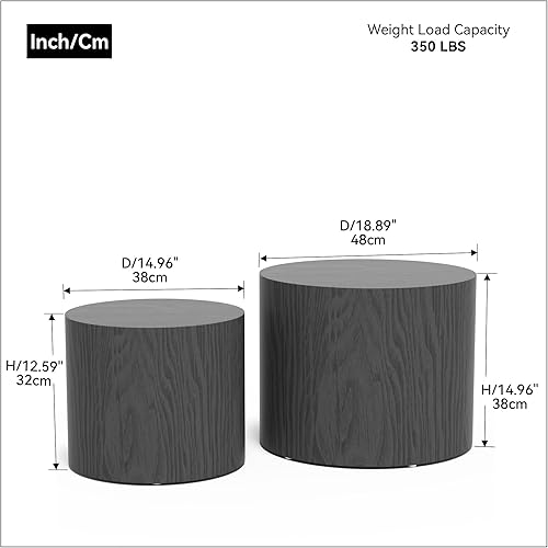 Miniatura 2 de Juego de 2 mesas de centro redondas, mesa auxiliar anidable y mesa auxiliar de madera con tambor circular pequeño para sala de estar y oficina, sin