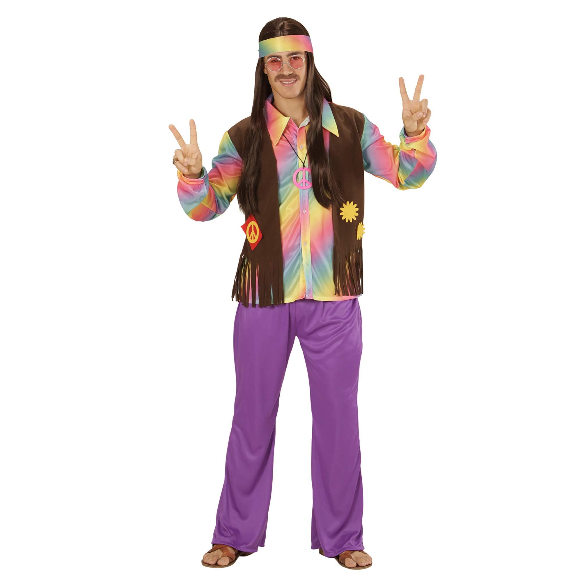 W WIDMANN MILANO Party Fashion - Disfraz de hombre hippie, conjunto, Flower Power, carnaval