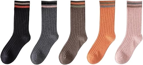 TRENIS 5pair Mujeres Calcetines Largos Primavera Otoño Tejer Rayas Poliéster Algodón Medio Tubo Suelto Calcetín Transpirable