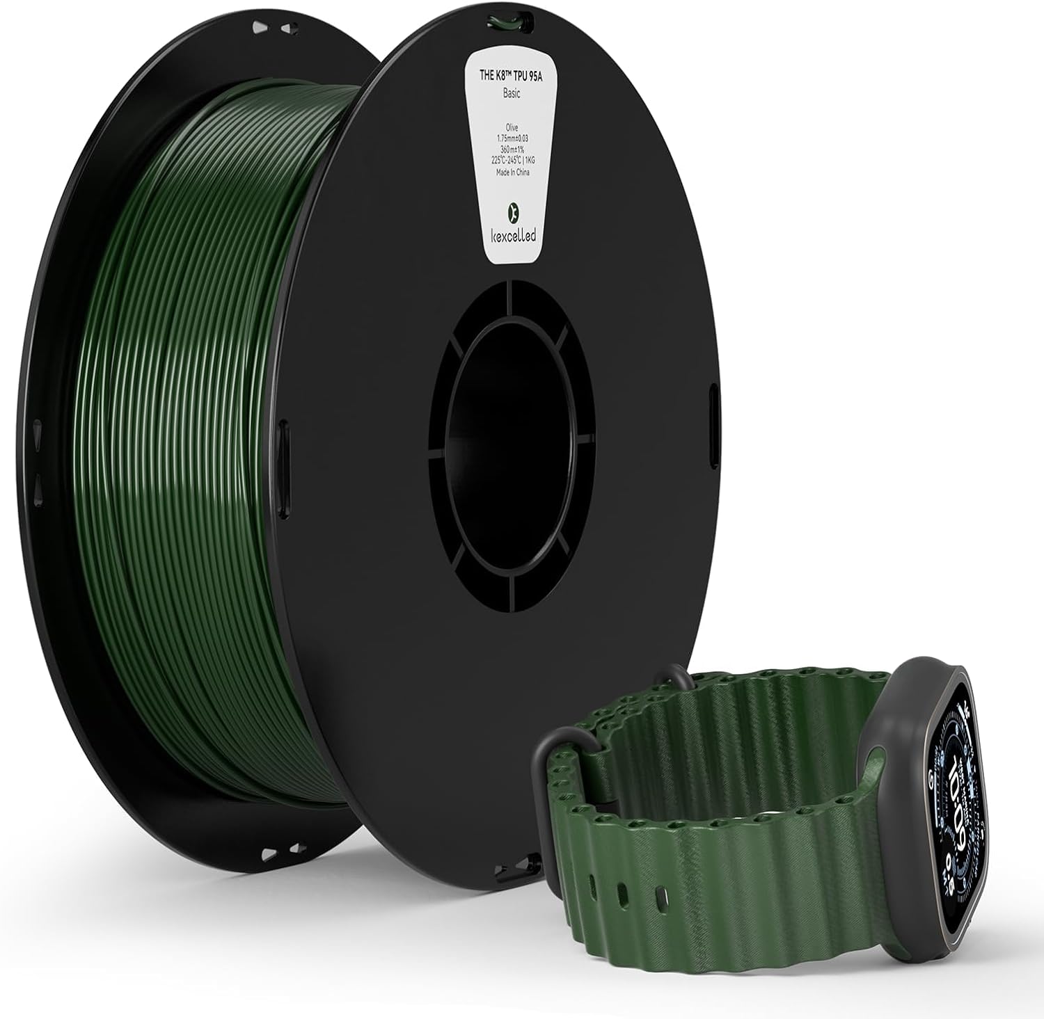 kexcelled High Speed TPU Filament 1.75mm,Olive Green TPU 95A HF Flexible Soft 3D Printer Filament,1 kg Spool (2.2lbs), Excellent Elasticity,Fit Most 3D FDM Printers