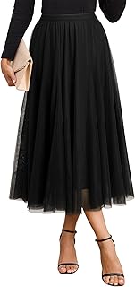Womens Tulle Skirt Fall Fashion Elastic High Waisted A-Line Layered Flow...