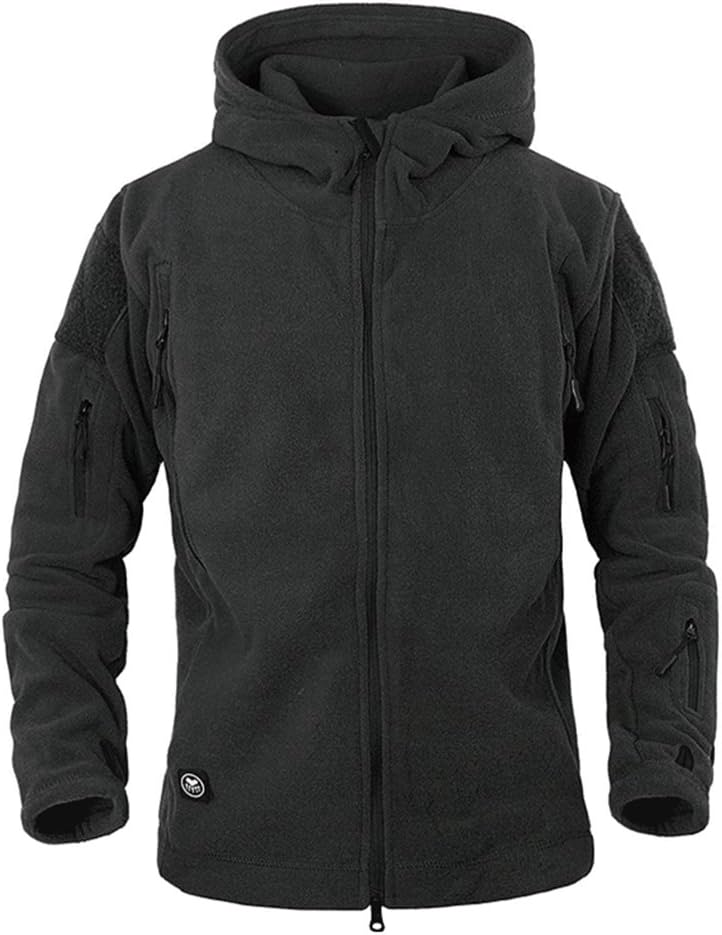 Men's Warm Military Tactical Sport Fleece Hoodie Jacket, Black, XX-Large