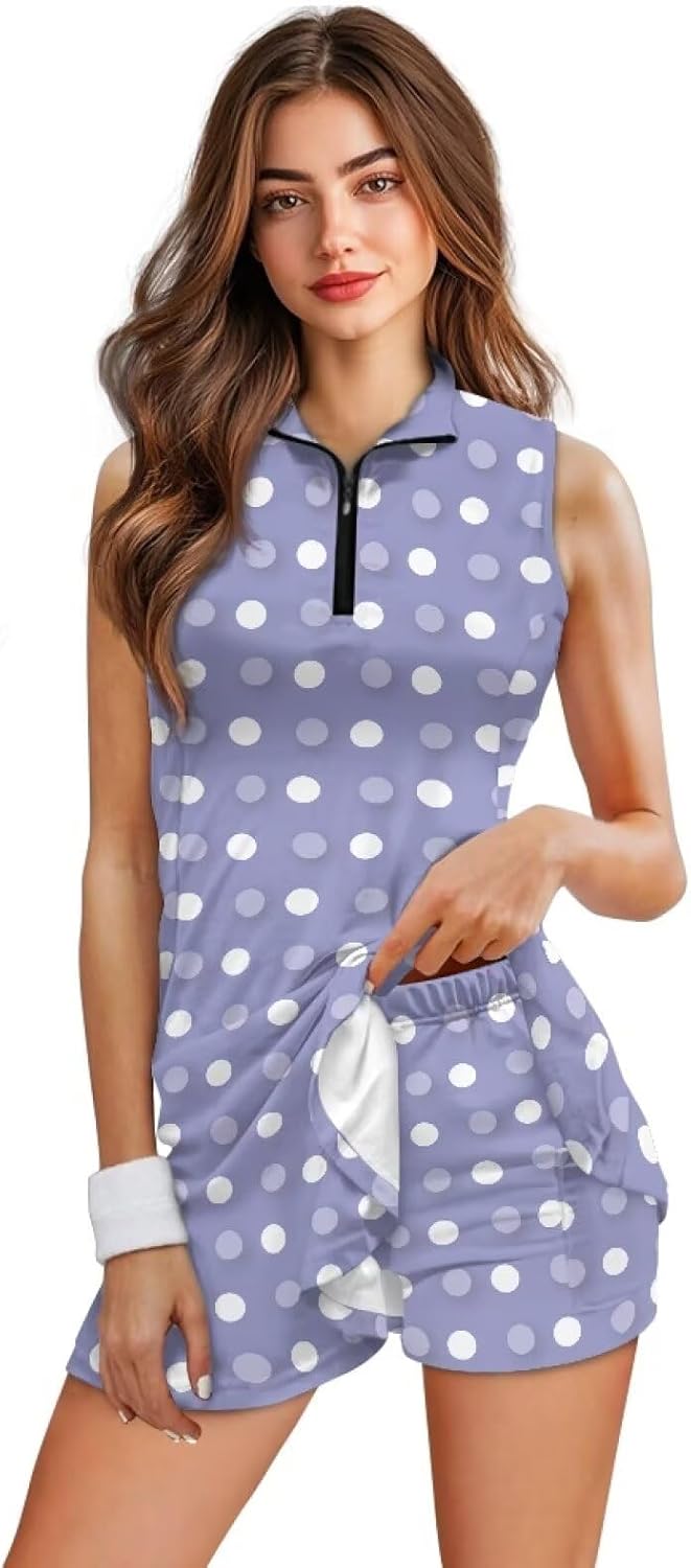 doginthehole Golf Dresses for Women with Shorts Tennis Polos Tops Sports Athletic Dresses for Women with Zipper Pockets