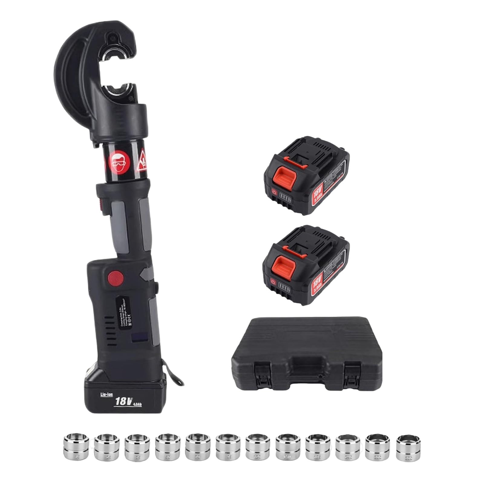 Prensa Hidráulica a Batería 12T, Crimpadora Eléctrica 18V Cables 16-400mm², Pinza Tubo PEX Multicapa con Pantalla LED Digital y Doble Batería de Alimentación