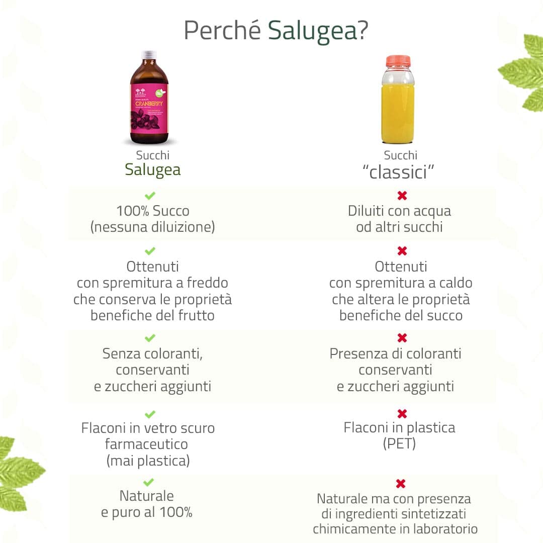 SUCCO DI CRANBERRY BIO Salugea - Mirtillo Rosso Americano - 100% Puro E Biologico - Integratore per le Vie Urinarie e Sistema Immunitario - Flacone in Vetro Scuro Farmaceutico - 500 ml