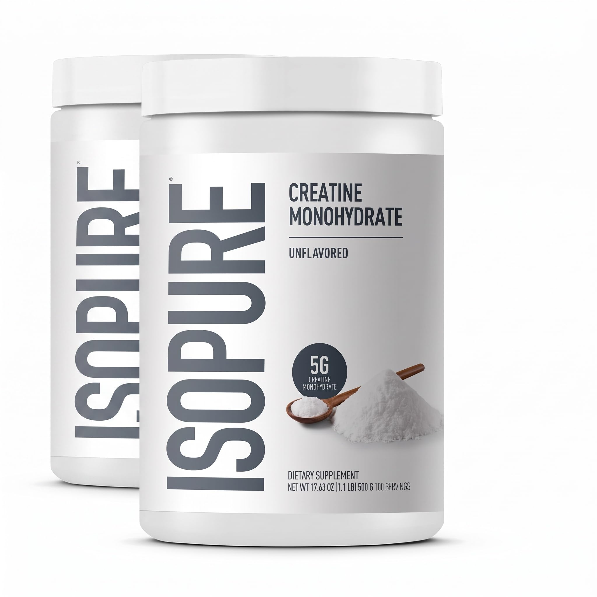 Isopure 100% Pure Creatine Monohydrate Powder,Sugar Free,Unflavored,5g Creatine Monohydrate Per Serving,1.1 Lbs,100 Servings (Packaging May Vary),(Pack of 2)