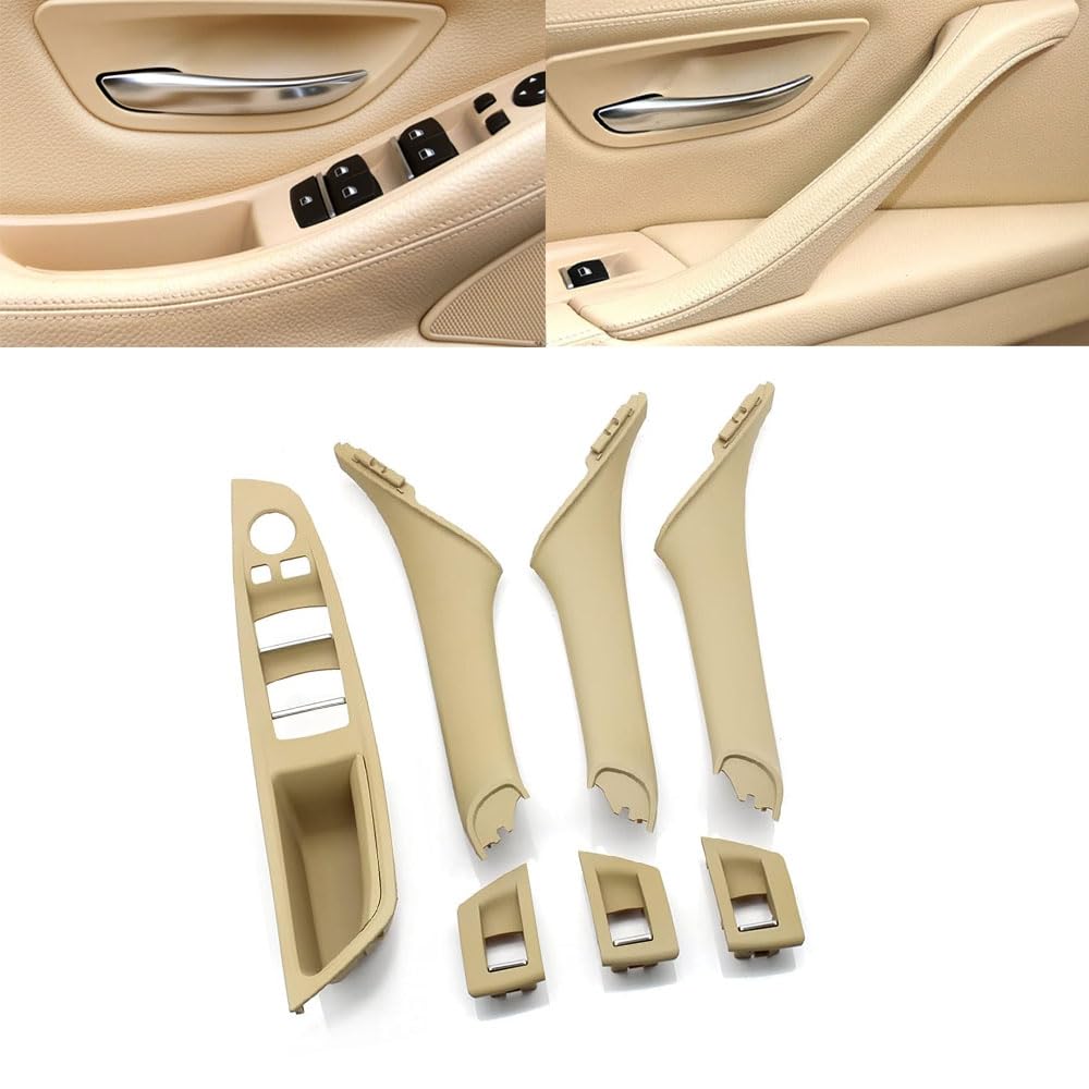 7PCS Door Handle for BMW 5 Series F10 F11 Driver Side Front Left Armrest Window Lift Switch Passenger Door Cover Inside Pull Handle Replacement for BMW 520 523 525 528 535 (Beige)
