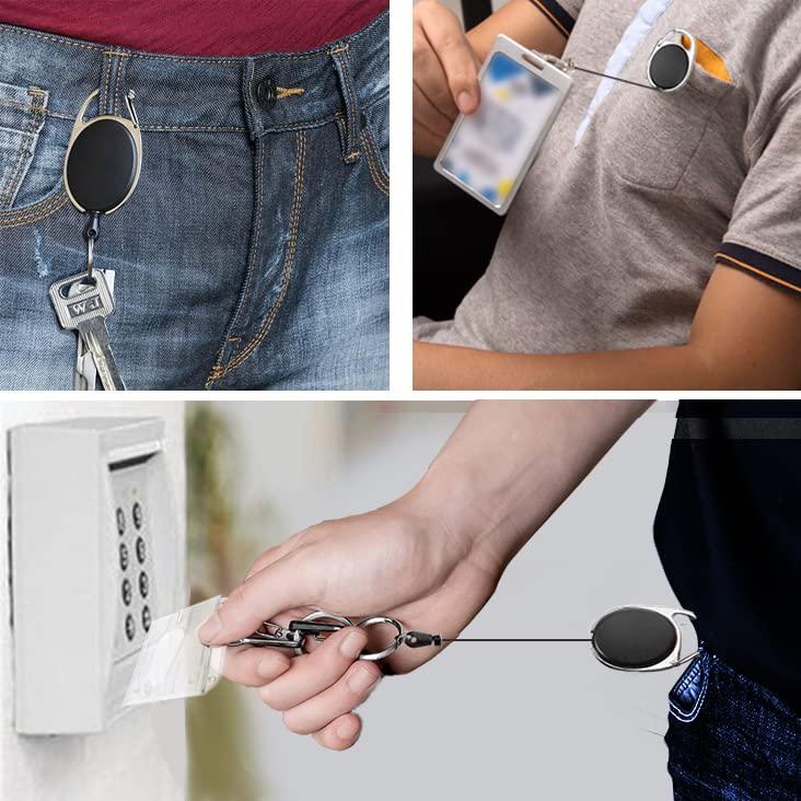 Einziehbarer Schlüsselband, 3 Set beinhaltet – Lanyard mit kartenhülle, Ausweishalter, Rollenclip, Durchsichtige Ausweishalter und Wasserdichte Ausweishüllen, für Ausweisclip, Kreditkarten (3 Set)