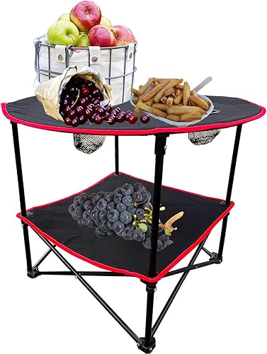 Mesa de camping portátil, mesa de picnic plegable, mesa portátil al aire libre con bolsa de transporte y 4 soportes para tazas, mesa de lona
