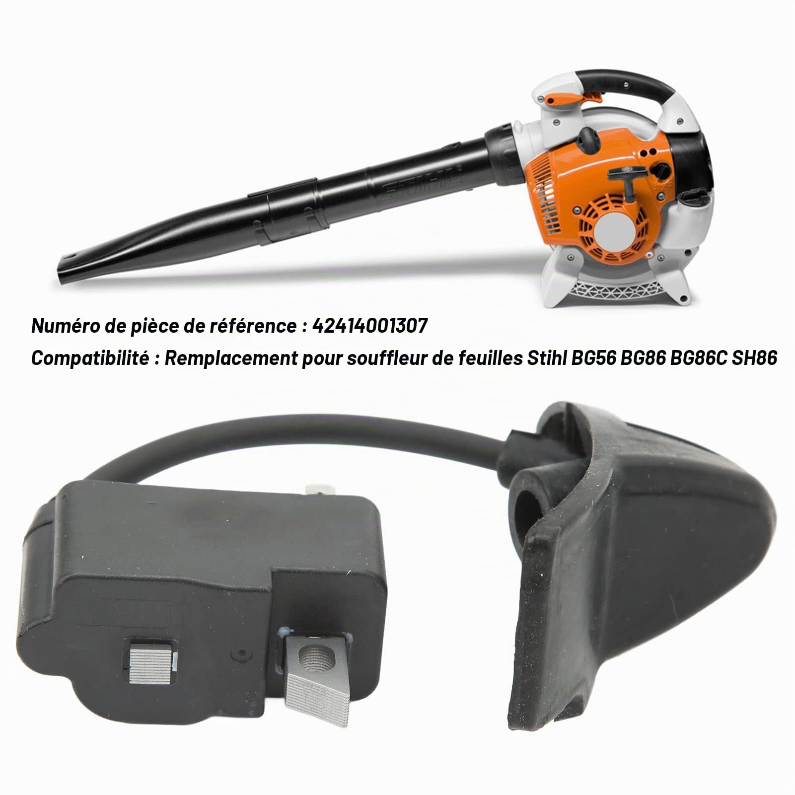 Bobine D'allumage 42414001307 Remplacement En Caoutchouc Métallique Pour Souffleur De Feuilles BG56 BG86 BG86C SH86