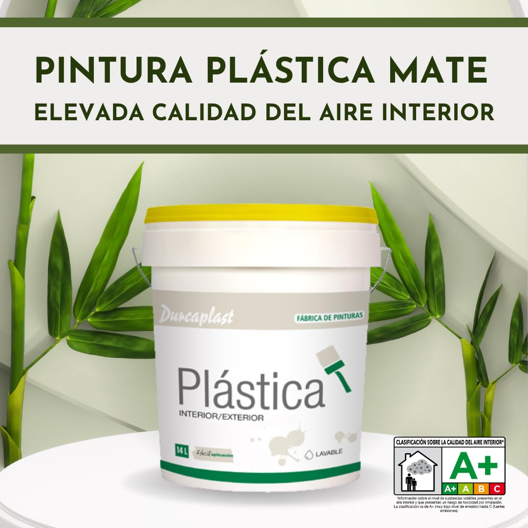 Pintura Plastica Interior/exterior Pintura plástica color blanco mate. Excelente poder cubriente y blancura, buena adherencia, transpirable y lavable (14 L)