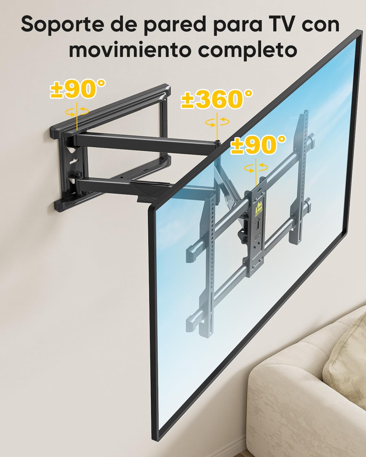 FORGING MOUNT Soporte TV Pared con Brazo Articulado Largo de 765mm para Pantallas de 37-75" de Planos/Curvos LCD/LED/OLED, hasta 45kg, Soporte Pared TV con Giratorio e Inclinable, Máx VESA 600x400mm