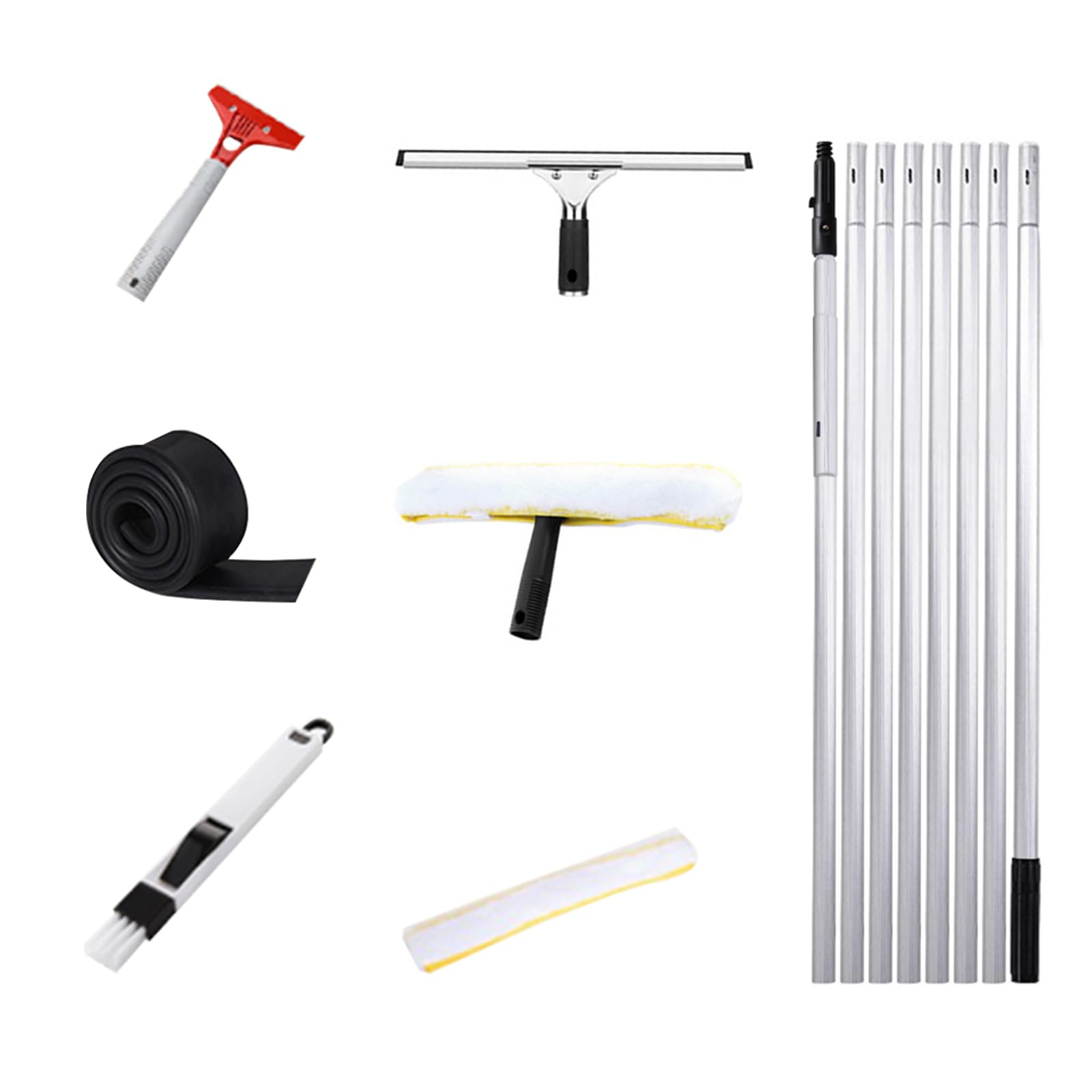 Nettoyeur de Raclette Vitre Kit，Largeur du 35 cm，Brosse d'essuie-Glace Enlever Effectif L’Eau，Longueur du Manche 8m，pour Vitres Hautes Intérieur et Extérieur
