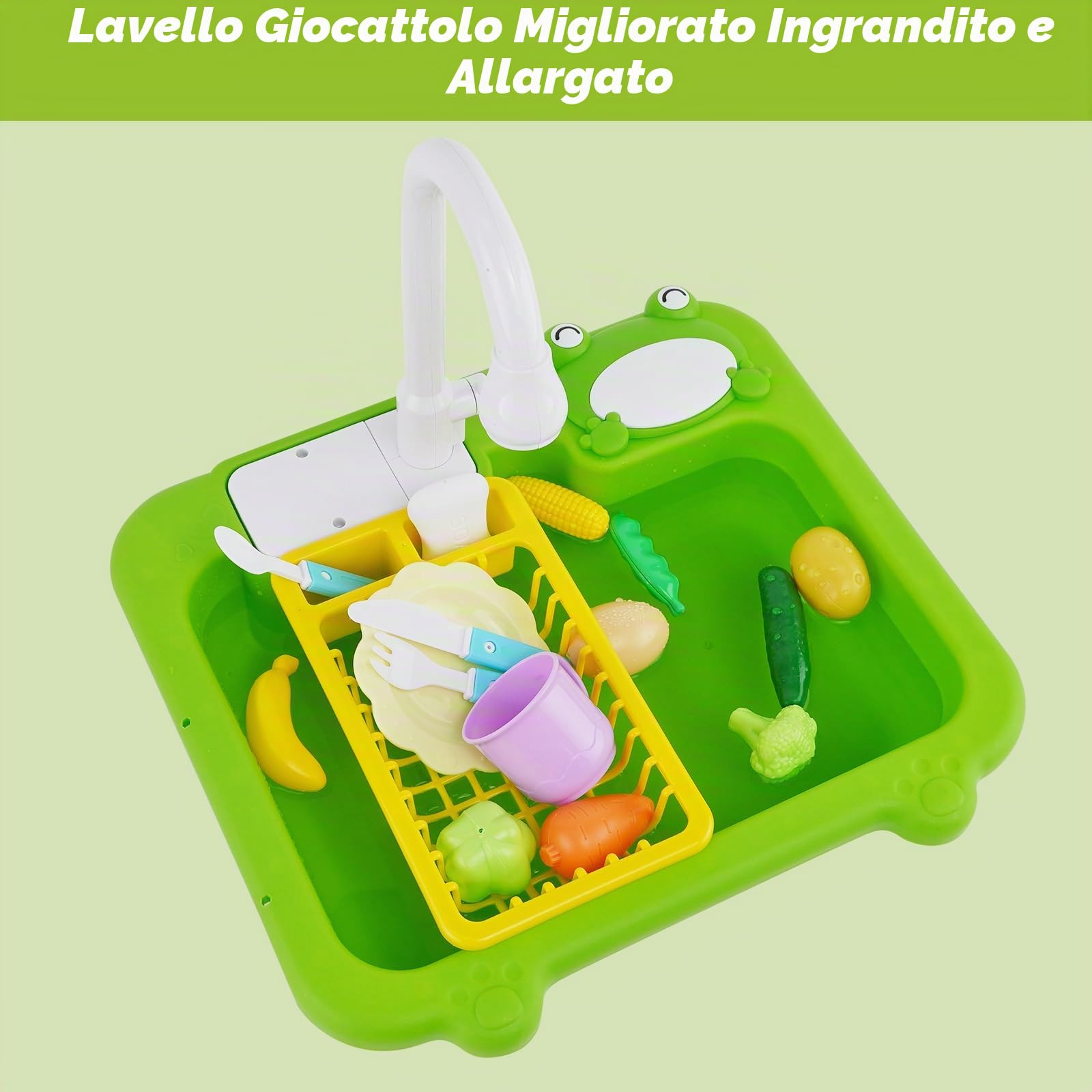 Lavello da cucina giocattolo con acqua corrente, giocattolo da cucina per bambini con acqua riciclata rubinetto e lavandino, regalo per ragazze e ragazzi bambini dai 3+
