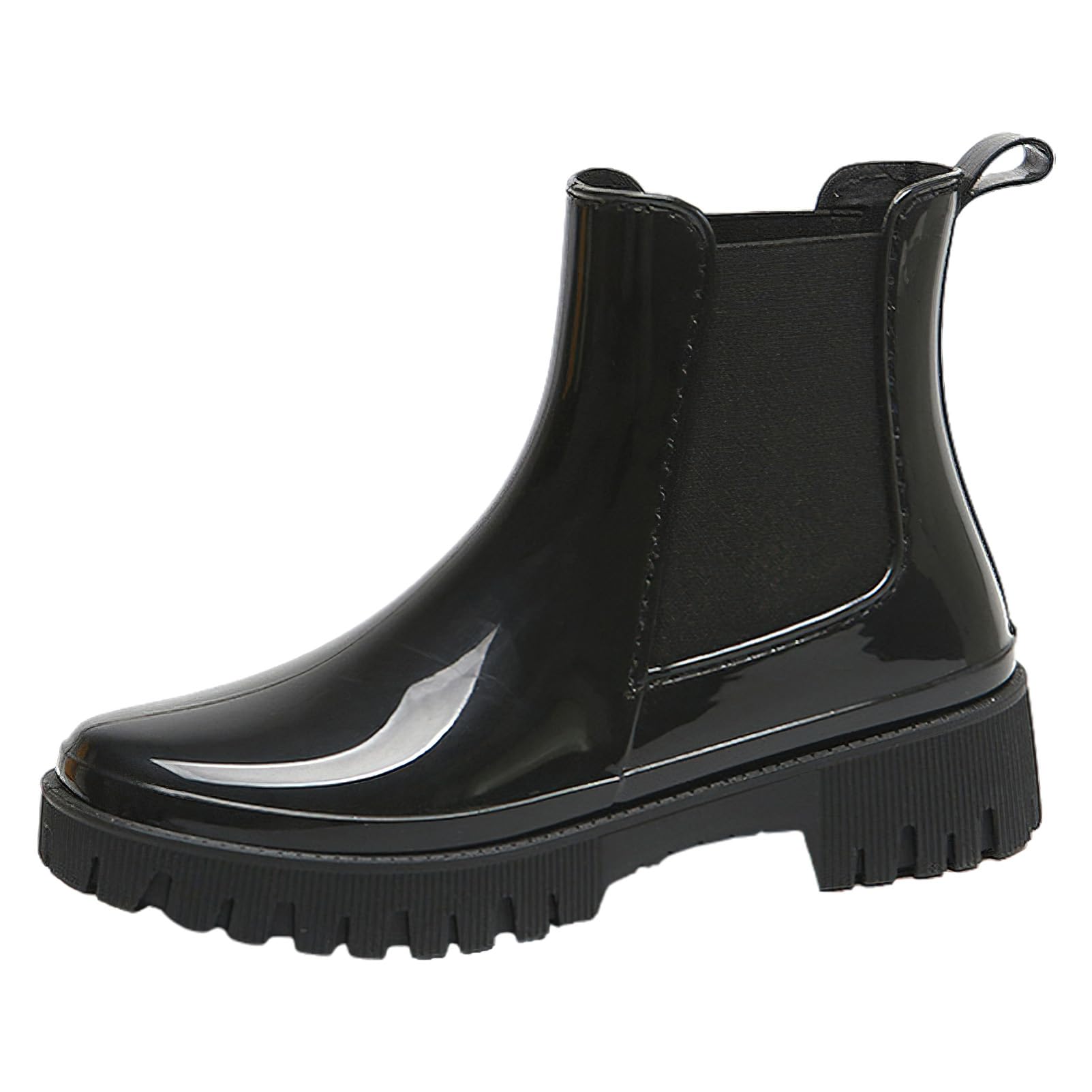 ANUFER Womens Fashion Chelsea Rain Boots Chunky Heel Ankle High Wellington Boots