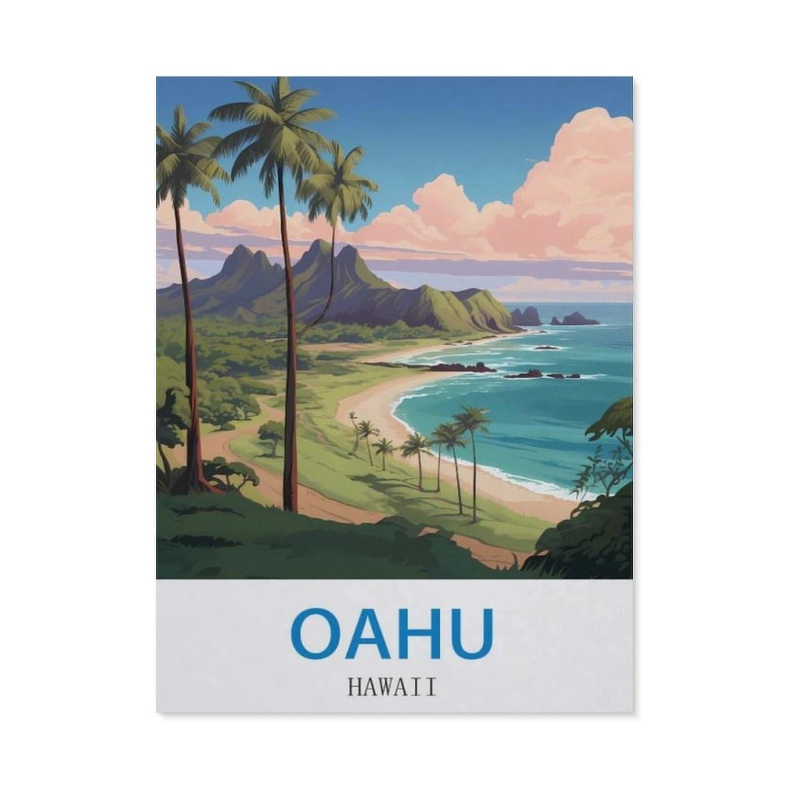 BEAYODKP Diamond Painting，Oahu Hawaii，Round Full Drill Acrylic Embroidery Cross Stitch Arts Craft Canvas Supply for Home Wall Decor Adults and Kids（50 x 60 cm/19.68 x 23.62 inches）-CL84