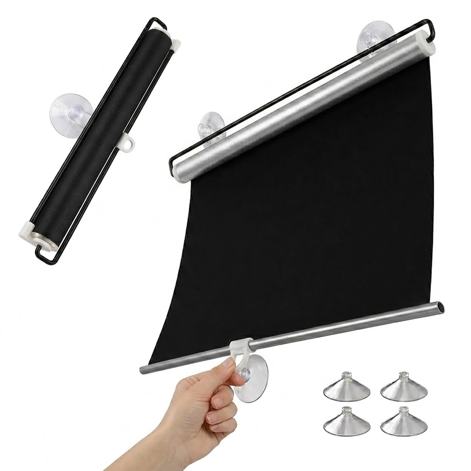Persiana Enrollable con Ventosa Estor Enrollable Sin Taladrar, Cortinas Blackout Protección UV, Estores Temporales Portátiles, Cortina Opaca Reflectante para Baño Oficina Coche(65 A x 110 H cm)