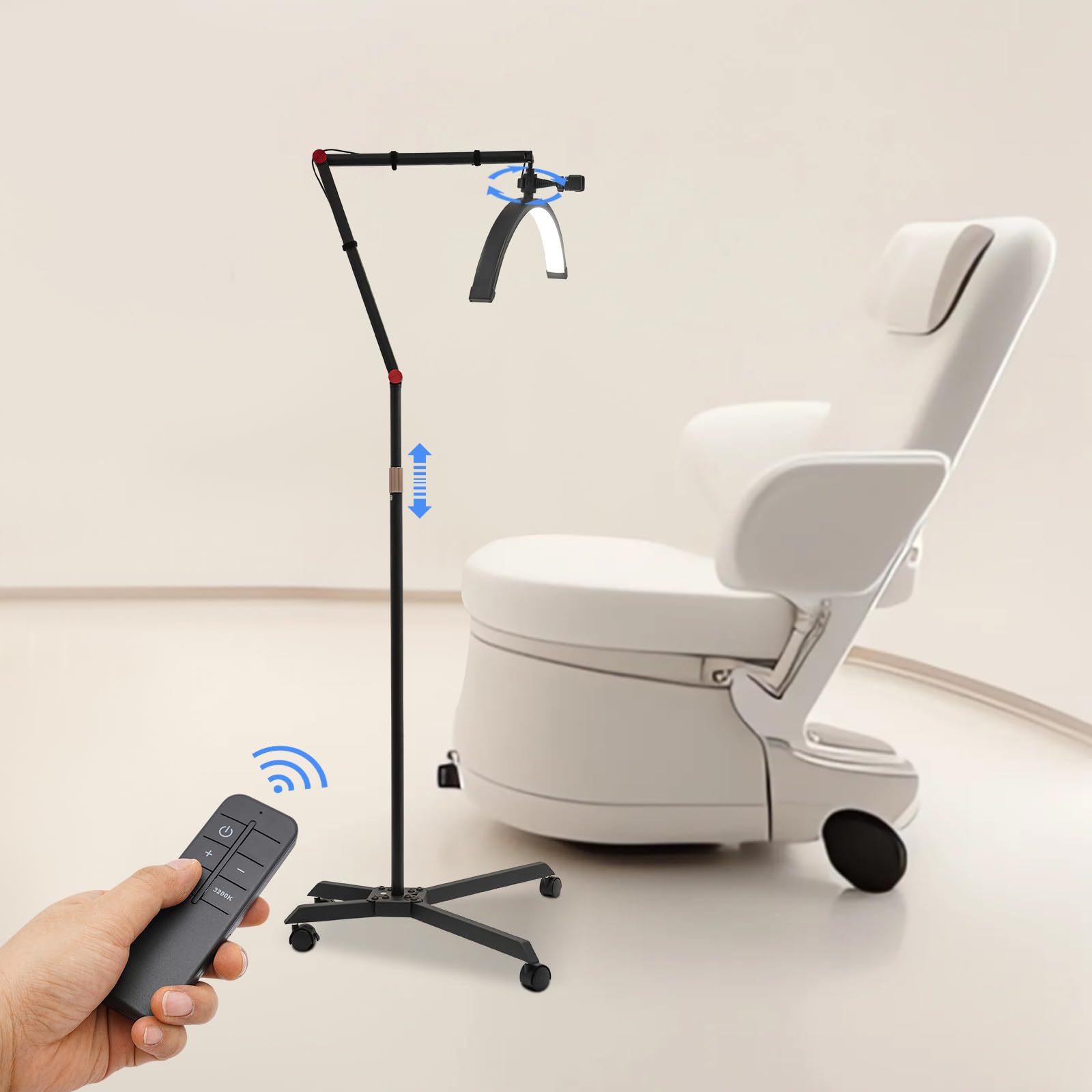 Ästhetische professionelle Lampe, halbrund, für Nagelkunst, 36 W, höhenverstellbar, Lampe, Wimpernverlängerung, Stehlampe mit Rollen, für Schönheitssalon, Maniküre, Zuhause (schwarz)