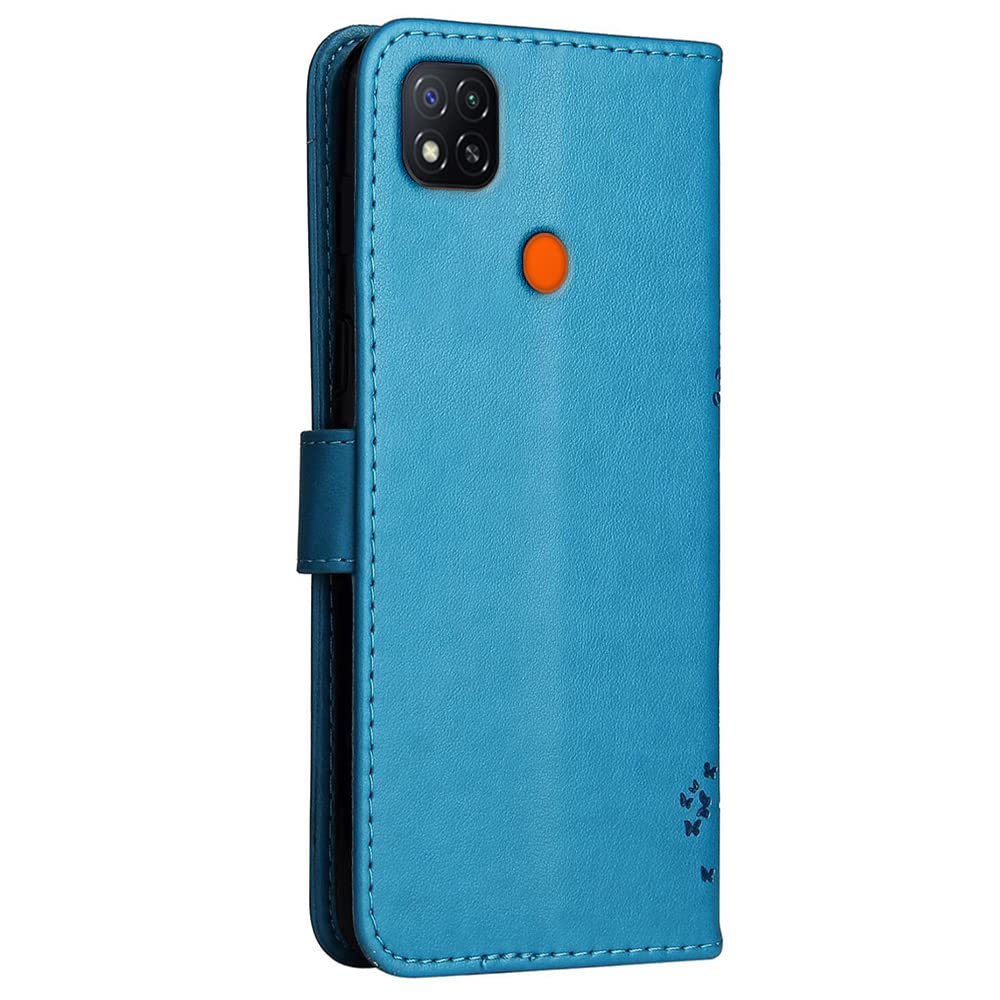 Topme Skórzane etui do Xiaomi Redmi 9C / Redmi 9C NFC/Redmi 10A 6.53, [etui na telefon w stylu kota i drzewa] - niebieskie