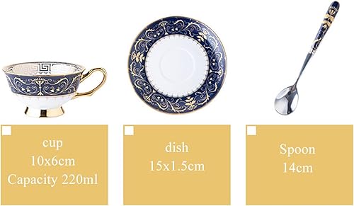 Miniatura 3 de TFE's - Juego de taza de té y platillo, 6 piezas de porcelana de hueso con diseño vintage, juego de taza de café y taza de espresso para cualquier