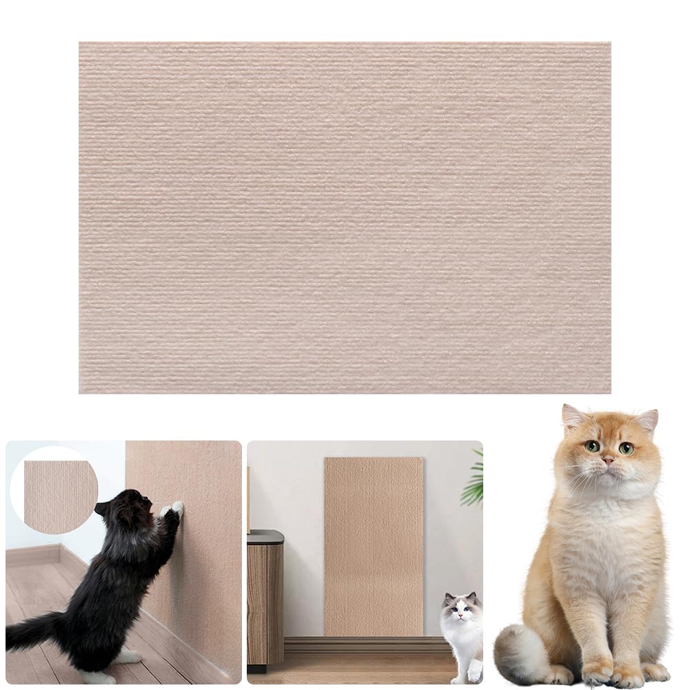 Self-Adhesive Cat Scratching Mat Anti Scratch Cat Furniture Protectors Trimmable Cat Scratching Carpet Reusable Cat Scratching Mat Scratcher Pad for Furniture Sofa Wall (Khaki, 40 * 100cm)