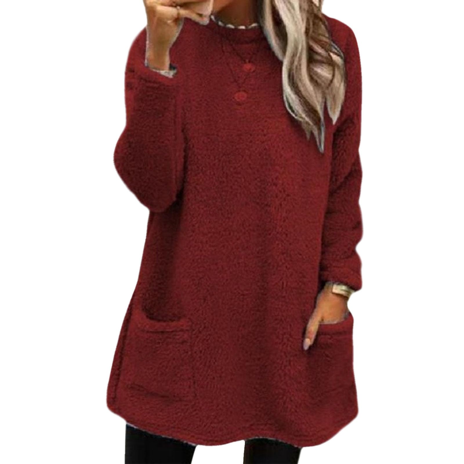 Women's Oversized Sherpa Sweatshirt Pullover Long Sleeve Casual Fall Winter Crewneck Fluffy Sweatshirt with Pockets