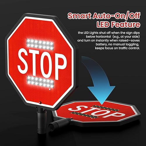 Miniatura 4 de Remo de tope de mano de 18 pulgadas con batería incorporada, 3 modos LED reflectante de control de tráfico para construcción, cruces escolares, alta